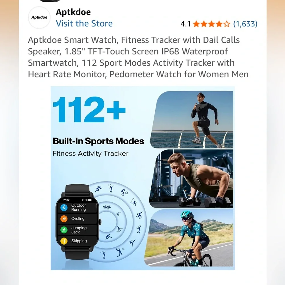 Aptkdoe Black Smartwatch with USB Charging Cable